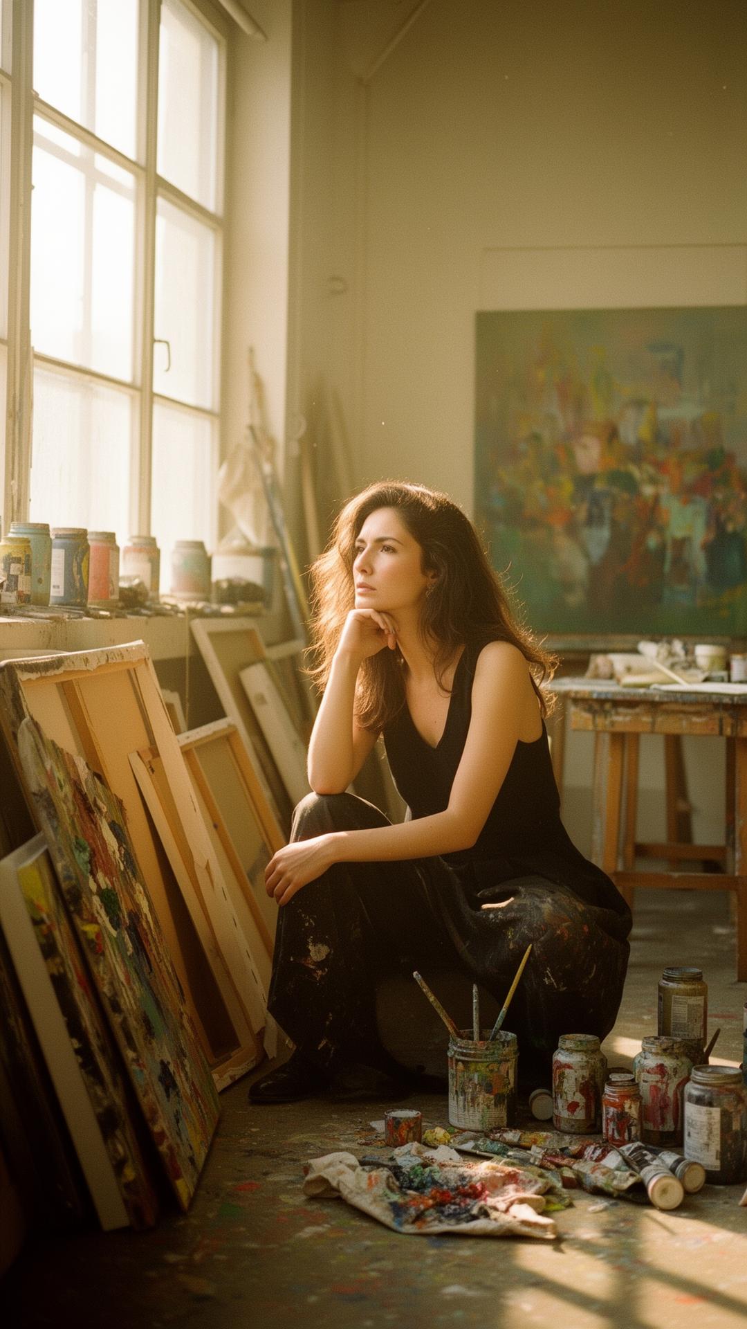 Artist Elena Vasari in her studio